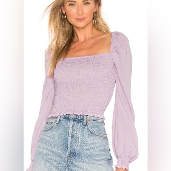 SUPERDOWN REVOLVE TANYA SMOCKED PURPLE CROPPED TOP NEW XS NWOT - Picture 1 of 4